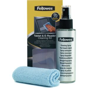 Fellowes Tablet und E-Reader Reinigungsset, Bildschirmreinigungsset speziell für Tablets, Smartphones, Touchscreens etc., 1 Set = 120 ml Bildschirm-Reinigungsspray und ein Mikrofasertuch