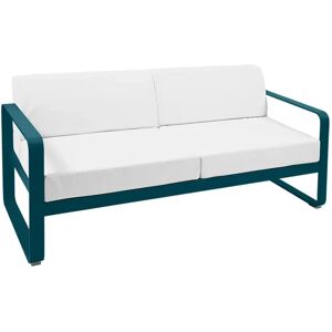 Fermob Bellevie 2-Sitzer Sofa mit grauweißem Kissen acapulcoblau