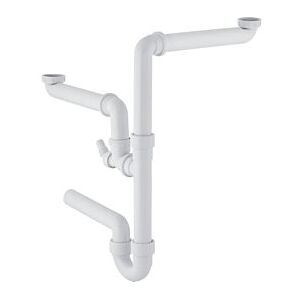 Geberit Rohrbogengeruchsverschluss 152886111 11/2" x 40mm, mit Winkelschlauchtülle, Abgang horizontal, für 2 Spülbecken, weiß