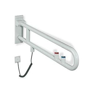 Hewi 801 E-Stützklappgriff 801.50.71574 850 mm, apfelgrün, Spül-/Funktionstaste, roter Ring