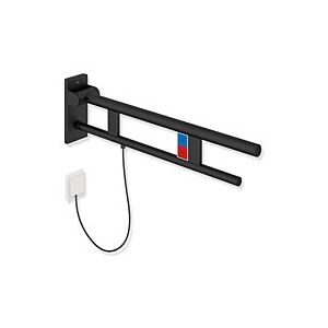 Hewi System 900 Stützklappgriff 900.50.15060DC Ausladung 700 mm, Edelstahl pulverbeschichtet schwarz tiefmatt, links