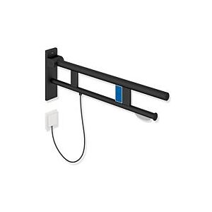 Hewi System 900 Stützklappgriff 900.50.18360DC Ausladung 700 mm, Edelstahl pulverbeschichtet schwarz tiefmatt, links