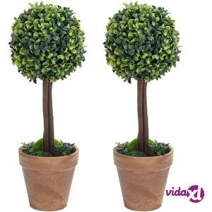 vidaXL Artificial Boxwood Plants 2 pcs with Pots Ball Shaped Green 41 cm