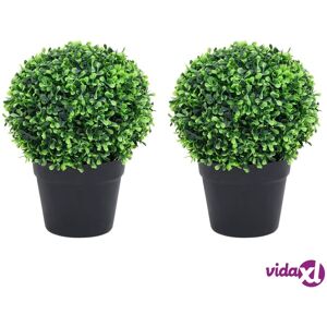 vidaXL Artificial Boxwood Plants 2 pcs with Pots Ball Shaped Green 27 cm