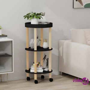 vidaXL 3-tier Trolley Black 38x38x82cm Engineered Wood&Solid Wood Pine