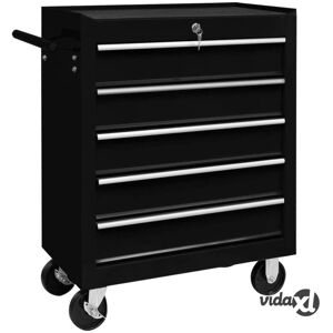 vidaXL Workshop Tool Trolley with 5 Drawers Black