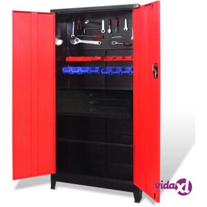 vidaXL Tool Cabinet with Tool Chest Steel 90x40x180 cm Red and Black