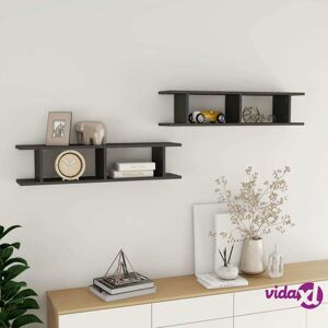 vidaXL Wall Shelves 2 pcs High Gloss Grey 90x18x20 cm Engineered Wood