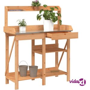 vidaXL Potting Bench with Shelves Brown Solid Wood Fir