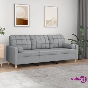 vidaXL 3-Seater Sofa with Throw Pillows Light Grey 180 cm Fabric