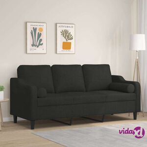 vidaXL 3-Seater Sofa with Throw Pillows Black 180 cm Fabric