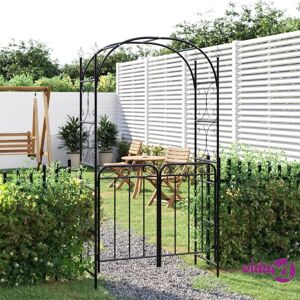 vidaXL Garden Arch with Gate Black 108x45x235 cm Steel