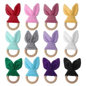 Bunny Ear Teether Fabric Teether Cotton Gauze Wooden Teething Ring Sensory Toy