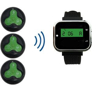 Wireless Waiter Calling System 1 Wrist Watch Receiver + 3 Waterproof Buttons Long Range For Restaurant Clinic