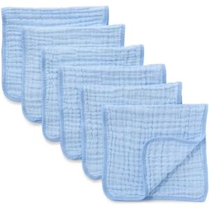 Muslin Burp Cloths 6 Pack Large 100% Cotton Hand Washcloths 6 Layers Extra Absorbent and Soft (Blue, Pack of 6)