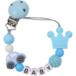 1pcs Car Silicone Personalised Name Baby Pacifier Clips Crochet Beads Silicone Crown Pacifier Chain Holder Baby Shower Gift