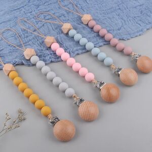 Beech Wood Baby Infant Toddler Dummy Pacifier Silicone Soother Nipple Clip Chain Holder Strap Baby Chew Baby Teether Teething