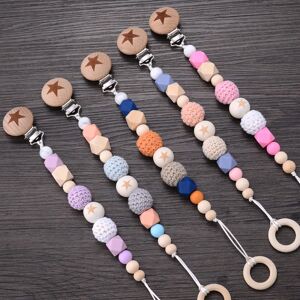 Baby Pacifier Clips Silicone Beads Wooden Crochet Ball Teething Ring Chain Nipple Clamp Dummy Holder Clip Chew Accessories
