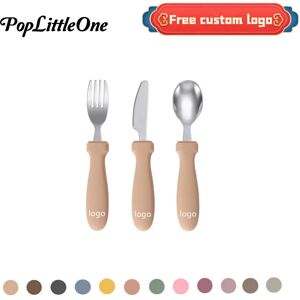 Free Customized Baby Name New Design Newborn Feeding Stainless Steel Cutlery Kids Training Fork Spoon Knife Children's Tableware