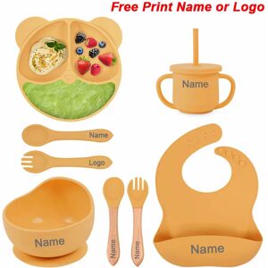 Feeding Set Silicone For Baby Sucker Bowl Dishes Plate For Kids Bear Plate Set Baby Tableware Children's Cup With Straw 8Pcs