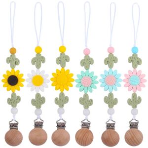 Safety Silicone Baby Infant Toddler Dummy Pacifier Wooden Soother Nipple Clip Chain Holder Strap Sunflower Chew Teether Teething