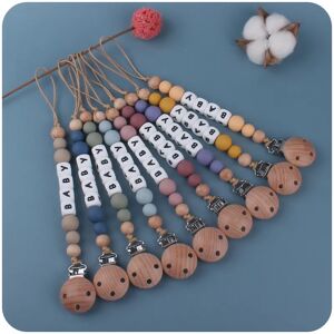 Personalized Name Baby Pacifier Clip Beech Wood Chew Beads Dummy Chain Holder Silicone Teething Beads Baby Nipples Clips Chain