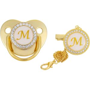 Name Initial Letter A-Z Gold Bling Baby Pacifier + Clip Baby Shower Gift BPA Free Silicone Infant Nipple Newborn Dummy Soother