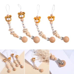 C5AA Pacifier Chain with Knitted Animal Wood Pacifier Holder with Letters Pattern Pacifier Clip Anti-Lost Chain Durable