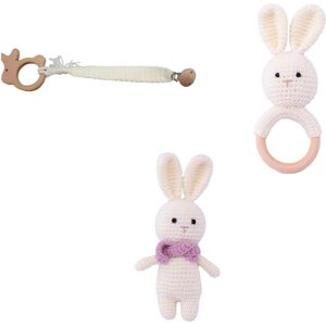 Cream-color Newborn Toy Baby Rattle Crochet Bunny Baby Toy/Newborn Bunny Doll/Babies Pacifier Clip Baby Shower- Present