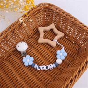 Cute Pacifier Clip with Name Custom Silicone Beaded Pacifier Clips for Boy Girl Flowers Pattern Dummy Clip