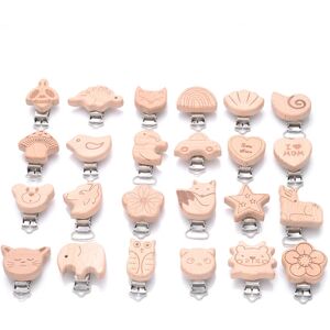 1Pcs Printing Animal Dummy Clip Beech Wood Nipple Clip For Teether Chewing Toys Accessory DIY Anti-Drop Baby Pacifier Chain