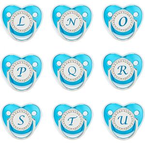 Silicone Pacifier Letter Blue Baby Drill Pacifier Luxury Blue Baby PacifierName Initial Letter Teether Newborn Baby Shower Gifts