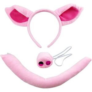 Pig Ear Headband Nose Tail Set Pink Piggy for Head Hoop Set for Adults and Kids