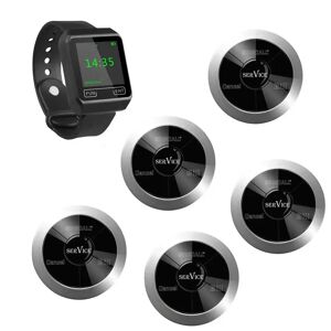 SINGCALL Wireless Calling System, Caregiver Pager Set, 5 Waterproof Buttons and 1 Big Screen Watch Receiver