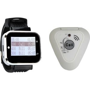 Wireless Pager System Restaurant 1 Call Button Transmitters + 1 Wrist Watch Receiver 433MHz For Factory Cafe Clinic Bar