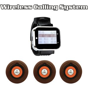 Wireless Calling System 1 Watch Receiver + 3 Super Thin Buttons Long Range Transmitter Guest Pager For Restaurant