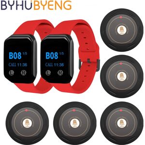 BYHUBYENG Wireless Waiter Calling System Restaurant Pager 200E 2 Watch Receiver +5 Button For Hookah Service Tables