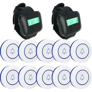 Restaurant Pager Wireless Calling System Long standby 2 Watch Receiver + 10pcs Call Button For Cafe Clinic Dentist