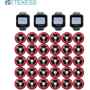 Retekess Restaurant Pager Hookah Waiter Call System 4Pc T128 Watch Receiver+30Pc T117 Call Button Customer Service Cafe Clinic