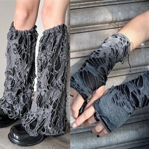 4pcs/set Hole Gloves Leg warmers Set Gothic Punk Clothes Accessories Ripped Gloves Harajuku Boot Cuff Halloween Beggars Cosplay