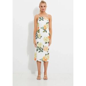 Ally Fashion Print Designer Yellow Rose Racer Neck Slip Midi Dress - Size 6, Women's Designer Dress