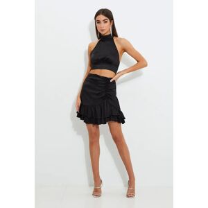 Ally Fashion Black Designer Asymmetric Frill Detail Mini Skirt - Size 6, Women's Designer Skirt