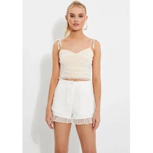 Ally Fashion White Designer Lace Ruched Tie Shoulder Bralette Top - Size 14, Women's Designer Woven Top