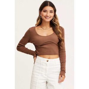 Ally Fashion Brown Top Long Sleeve Round Neck - Size M, Women's Lsv Tshirt Basic Top