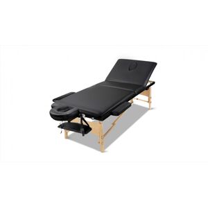 3-Fold Wooden Massage Table - Black - 60cm