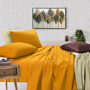 Elan Linen 100% Egyptian Cotton Vintage Washed 500TC Mustard King Single Bed Sheets Set