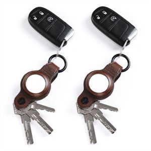Key Smart Air - Compact Leather Key Holder and Case for Apple Airtag - Brown - 2 Pack