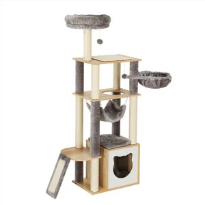 i. Pet Cat Tree Tower Scratching Post Scratcher Wood Bed Condo Toys House 152cm