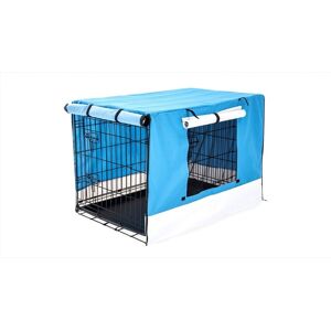 Wire Dog Cage Foldable Crate Kennel with Tray + Blue Cover Combo - 42-inch