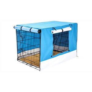 Wire Dog Cage Crate 42" with Tray + Cushion Mat + Cover Combo - Blue